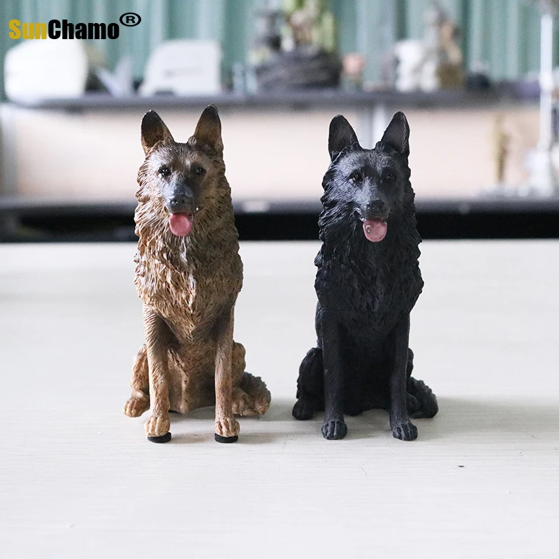 Simulation German Shepherd Model Wolf Dog Black Back Car Decor Resin Crafts Figurines Miniatures Decoration Crafts