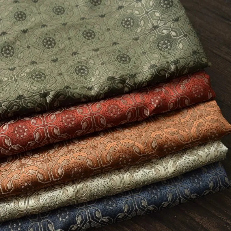 Tecido de brocado jacquard, padrão quadrado, estilo antigo, material de poliéster puro, pano DIY, costura por medidores, atacado