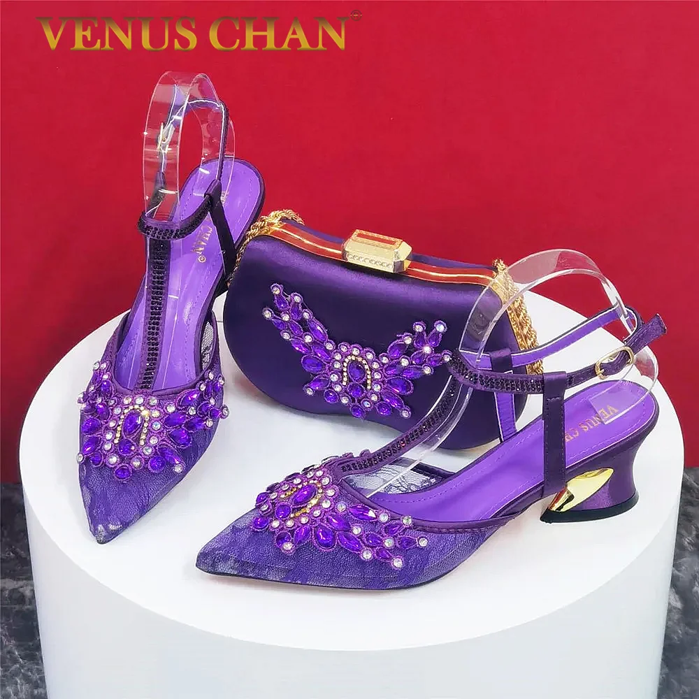 Venus Chan Italian Design Party Shoes And Purse African Fashion Ladies Small Clutches With Stiletto Shoes OL Heels