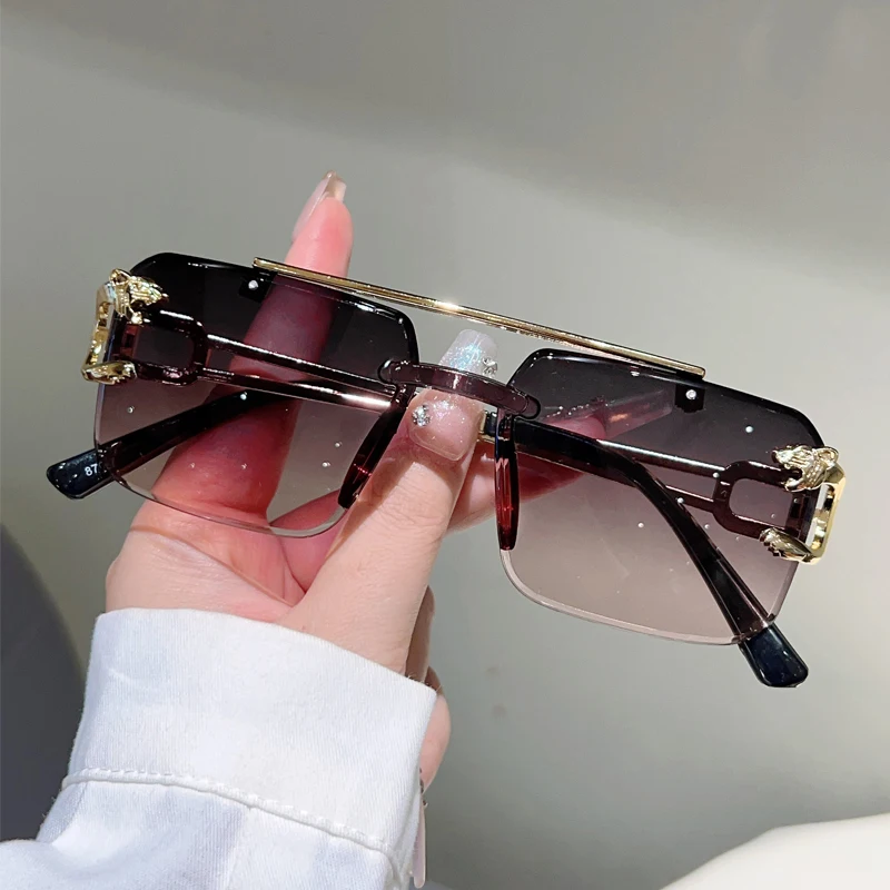 KAMMPT Randlose Quadratische Sonnenbrille Männer Mode Vintage Doppel Brücke Shades Frauen Trendy Luxus Marke Design Gradienten Sonnenbrille – Detail 8