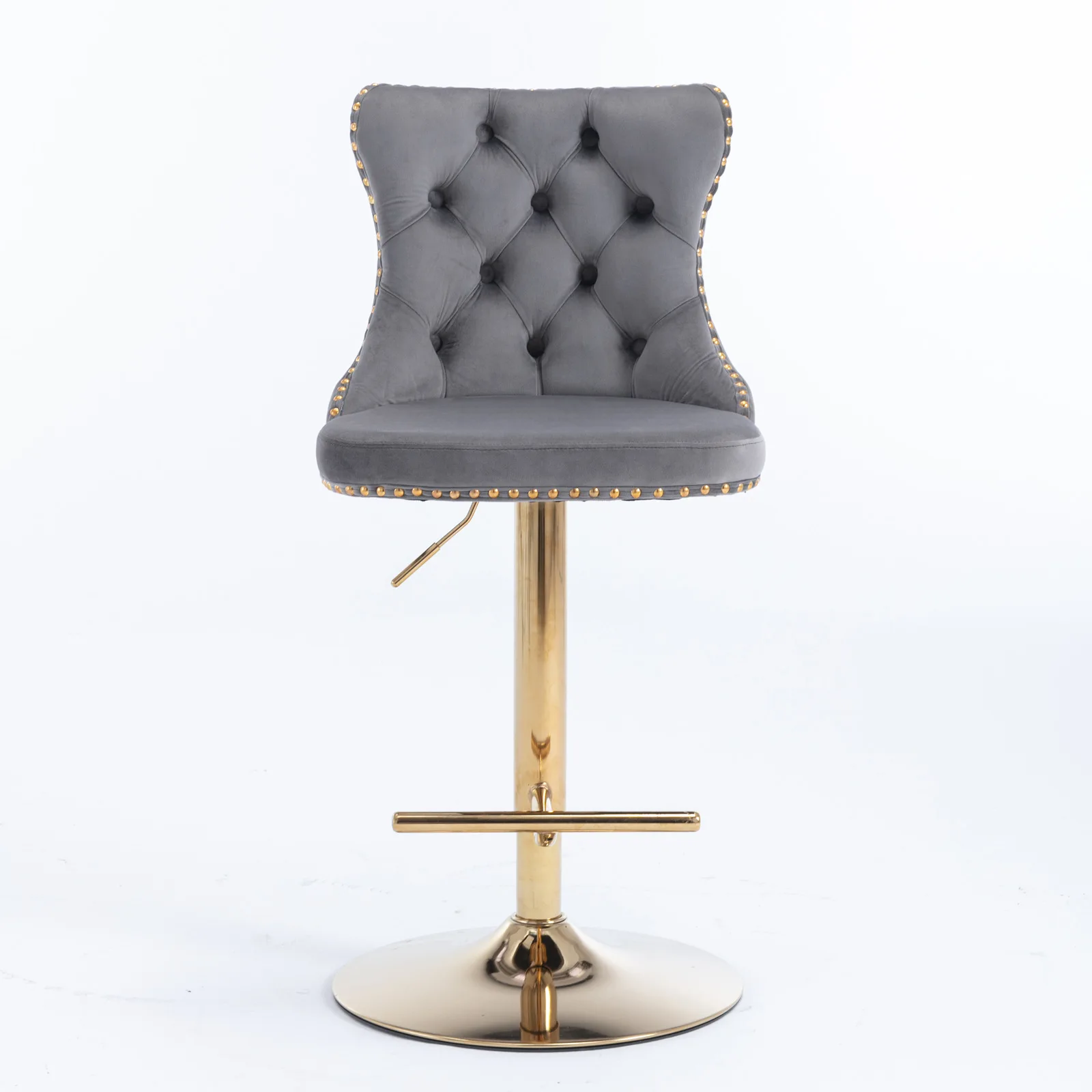 Golden Swivel Velvet Bar Stool Adjustable Height 25-33 Inches Modern Style with Upholstered Backrest