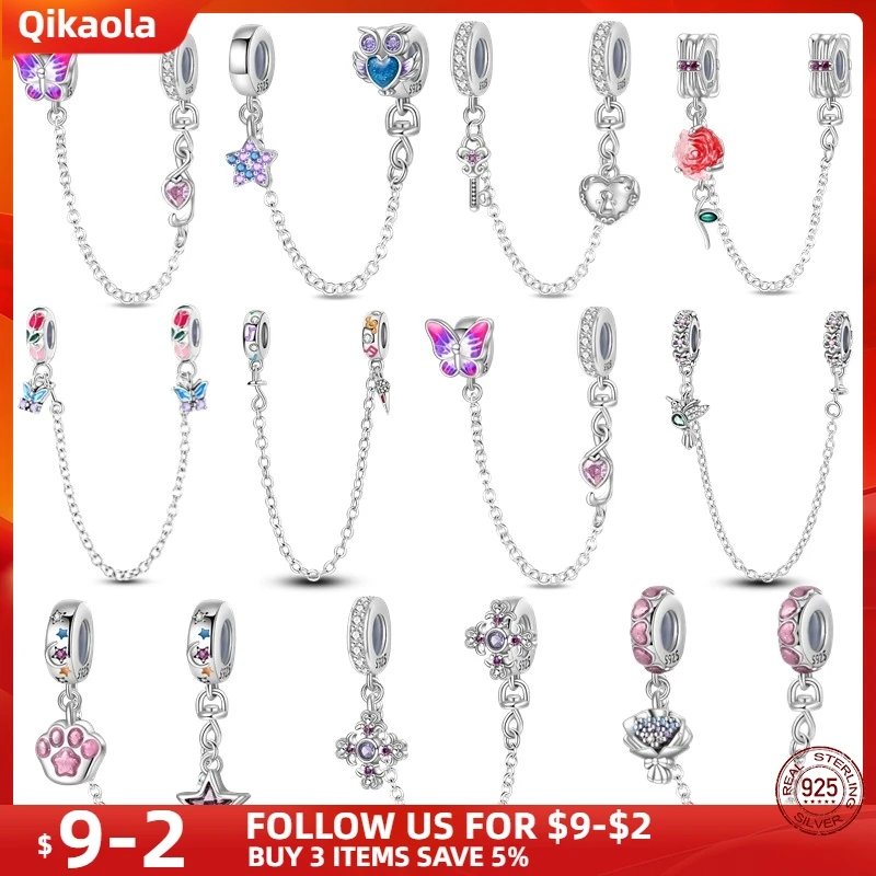 S925 Sterling Silver Safety Chain-Confession Bouquet Fit Original pand 3mm Bracelet&Bangle For Women Birthday Fine Jewelry Gift