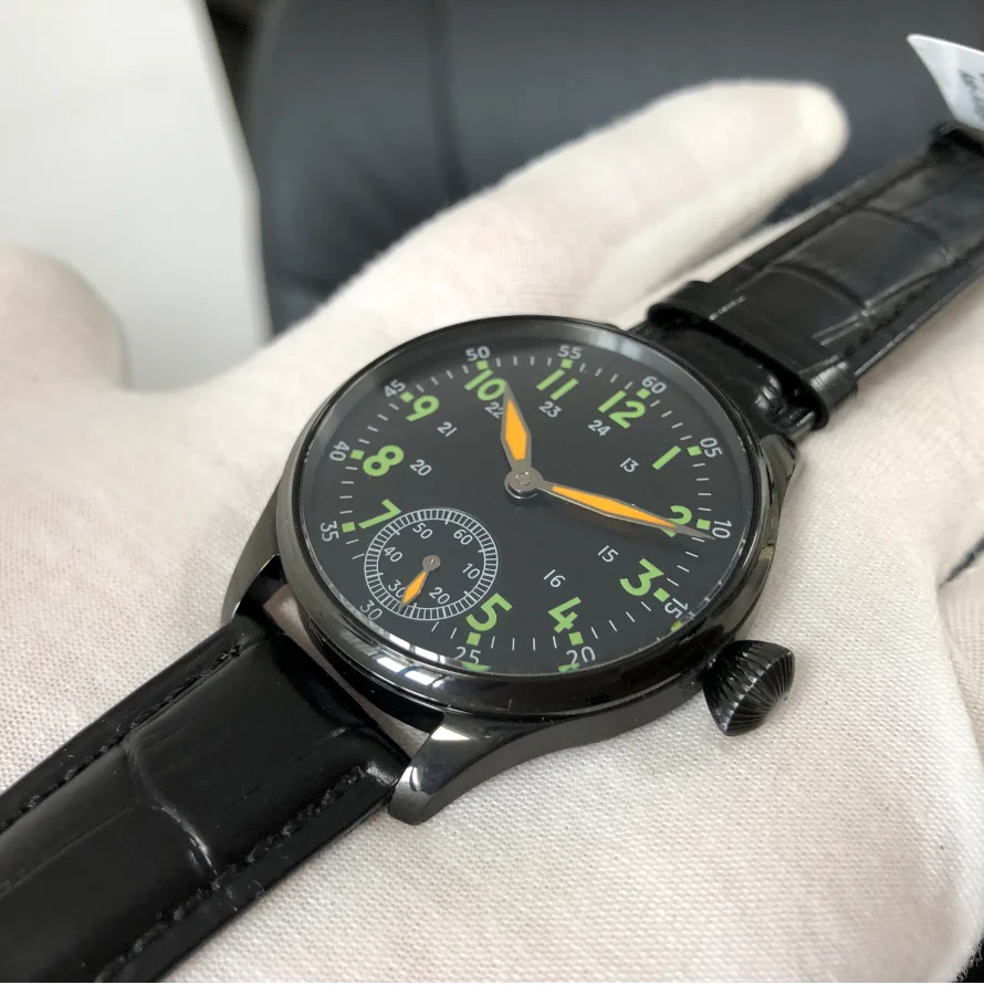 ساعة ميكانيكية يدوية للرجال 41 ملم ساعة ميكانيكية يدوية ETA6498 ساعة رجالية مضيئة طيار GR1028-25