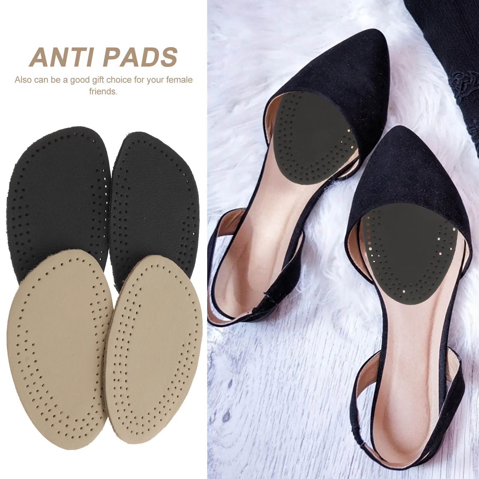 

4Pairs Cowhide Forefoot Pads Women Pain Relieve Insoles Non-Slip Cushion for Daily Comfort Support Lightweight Easy Carry