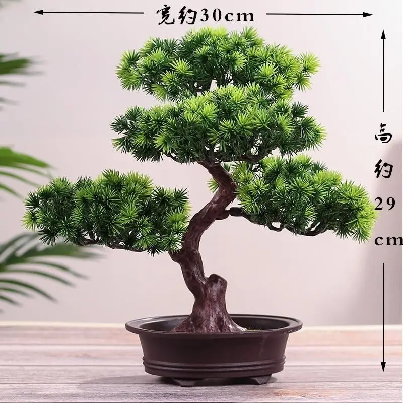 

Bonsai Simulated Green Plants Wine Cabinet Ornaments Plastic Welcome Pine Bonsai Simulate Indoor Green Plant DecorationTea Table