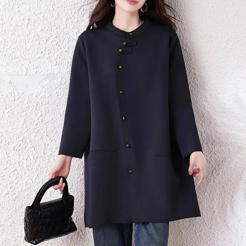 

Women's Fashion Loose Retro Mid-length Shirt 2025 Autumn New Style Casual Top