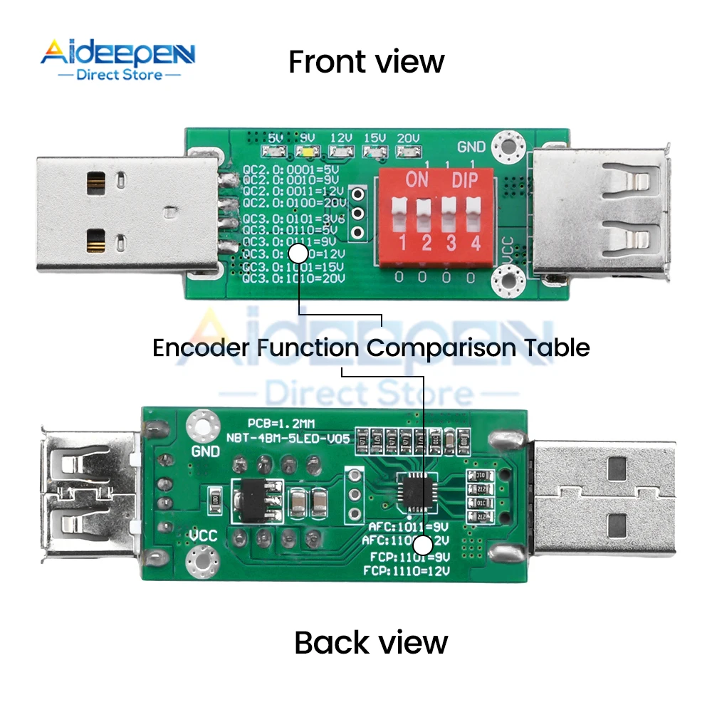 QC2.0 QC3.0 Deception Aging Detection Fast Charging Adapter Test Board USB Interface 5V/9V/12V/15V/20V Trigger Voltage Detector