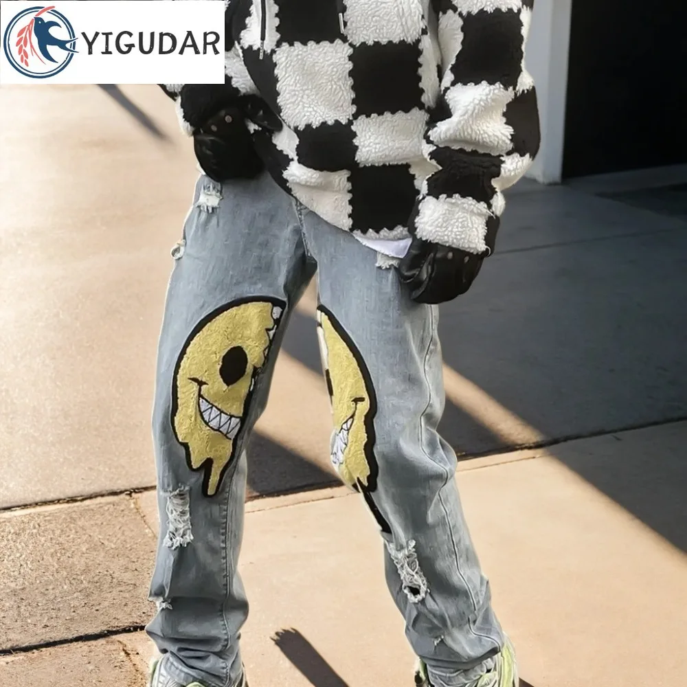 

Irregular Ripped Hole denim Denim Pant Woman Man Straight Patchwork Baggy boyfriend y2k Punk Kpop Harajuku Streetwear Hip Hop