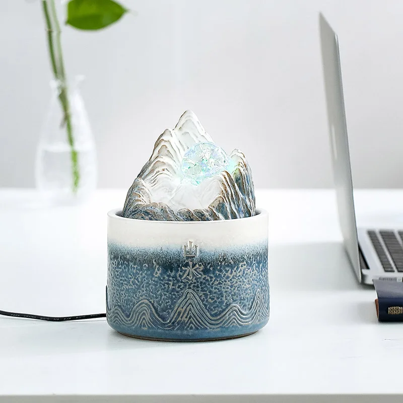 Zen Relaxation Tabletop Feng Shui Ball Water Fountain With LED Light Mountain River Desktop Fountains Home Office Decoration - view 2