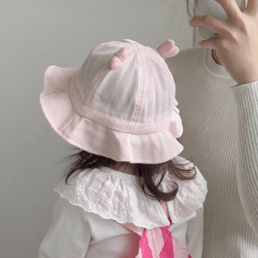 Korean Style Cartoon Rabbit Bucket Hat Adjustable Little Rabbit Fisherman Cap Mesh Breathable Sun Hat Summer