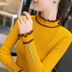 2025 Otoño Invierno mujer suéter de cuello alto suelto Jersey tejido suave Jumpers Casual Oficina suéteres de punto Mujer Pull Femme