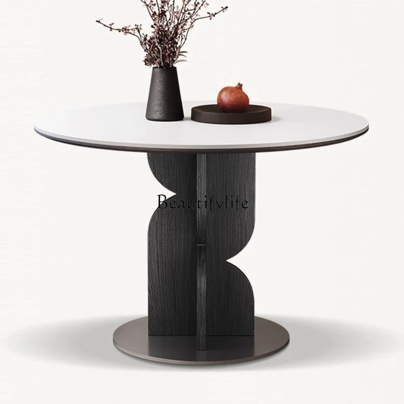 

Solid Wood Rock Plate Dining Table Modern Minimalist Living Room Small Apartment Round Rock Plate Dining Table