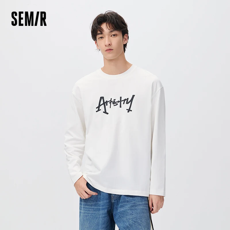 Semir Men Knit Tshirt Modern Style Hand Drawn Letter Print Loose Fit Cotton 2026 New Winter Daily Wear Urban Casual Style