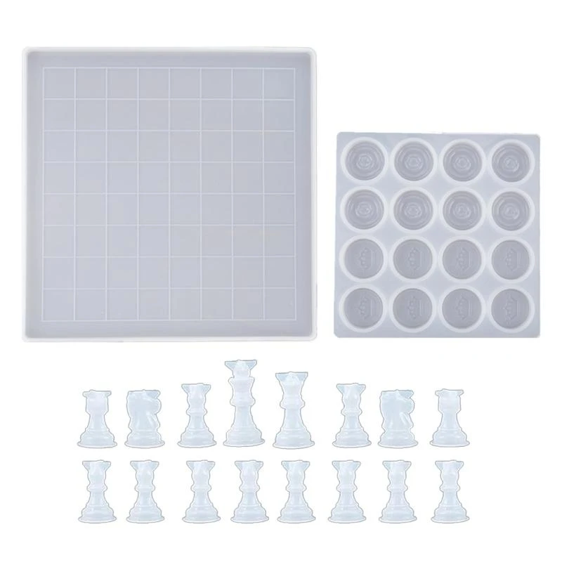 

652F 18 Pcs/set Checkers Board Silicone Mold Chess Crystal Epoxy Casting Mold for Family Party Board Games Home Decoration