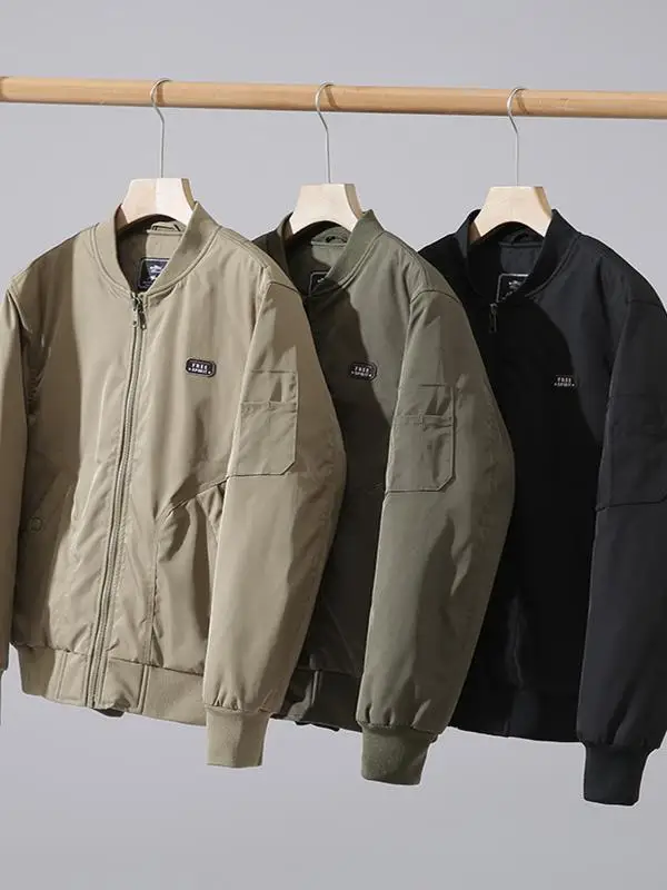 

Men's Fashionable Windproof Cotton Flight Jacket Autumn Winter Casual Workwear All-Match Long Sleeve Zipper Closure Coat