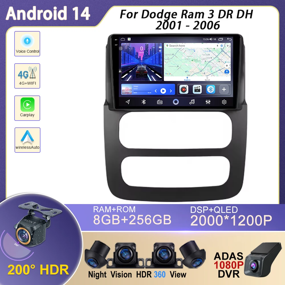 

4G WIF DVD Car Radio Carplay For Dodge Ram 3 DR DH 2001 - 2006 Navigation GPS Android Auto Stereo Multimedia Player Autoradio