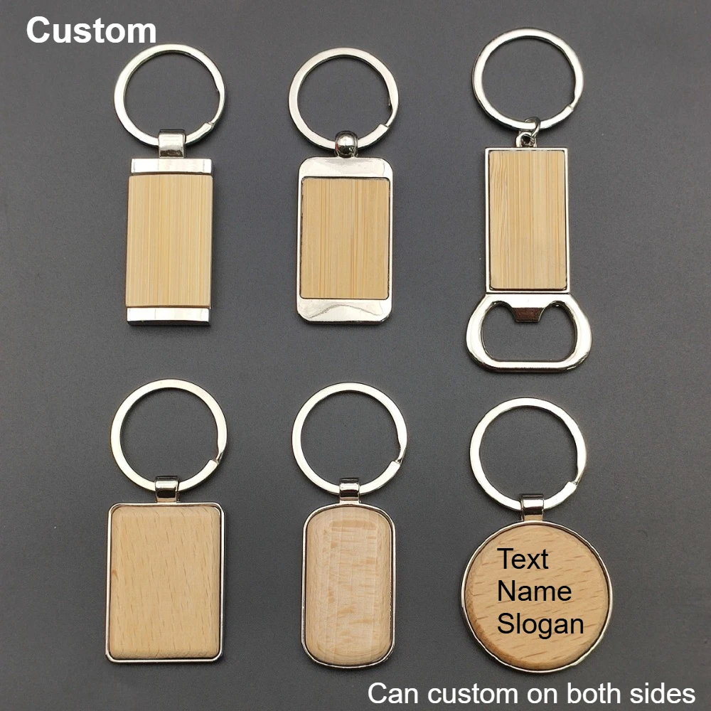 

Customized Wooden Heart-shaped Square Bottle Opener Bag Keychain Creative Personality Car Moto Keyring Accessory Wholesale Gift