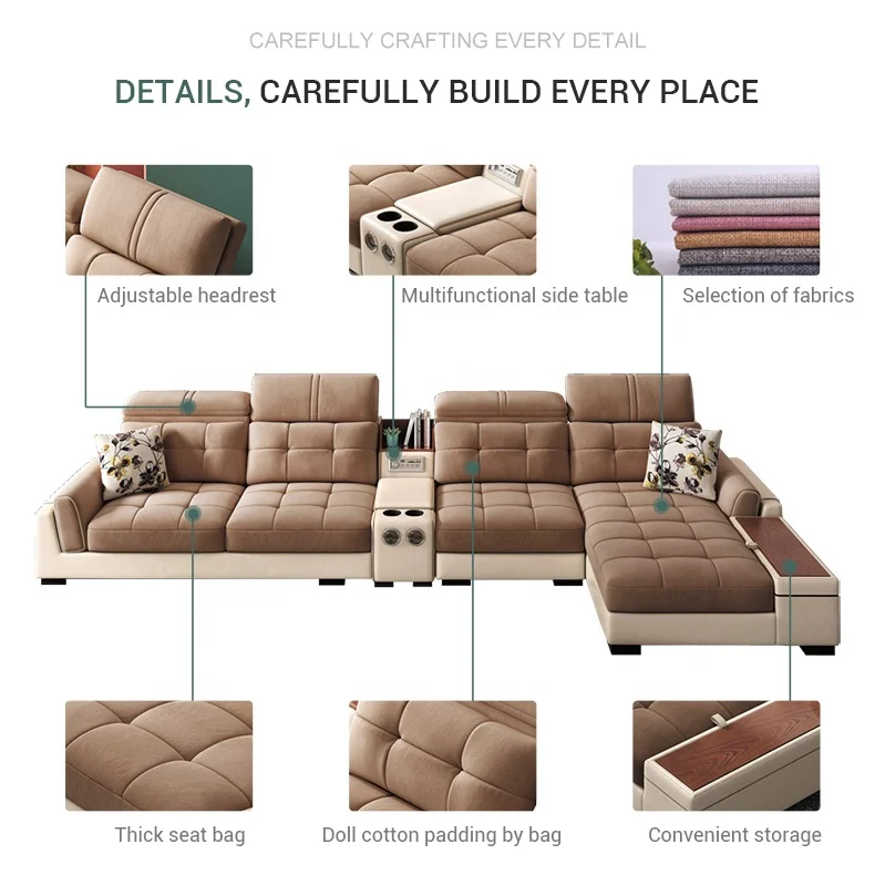 Home Furniture Confortable U Shaped Corner High Density Sponge Sectional Fabric Moderno Wholesale Upholstered Sofas in China