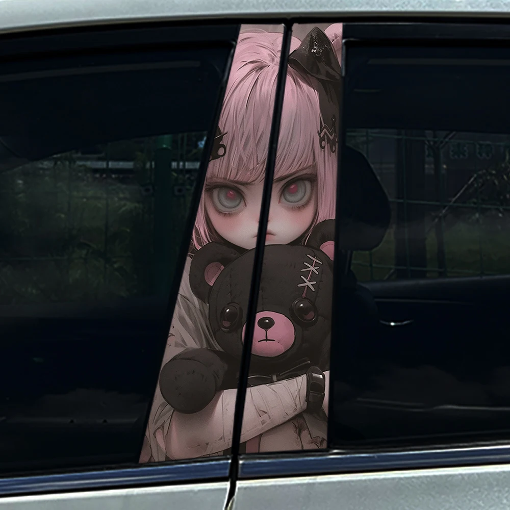 Gothic Girl Cat Bear Car B-pillar Stickers Auto Center Column Decoration Cover Scratches Waterproof Decals Car Accessories