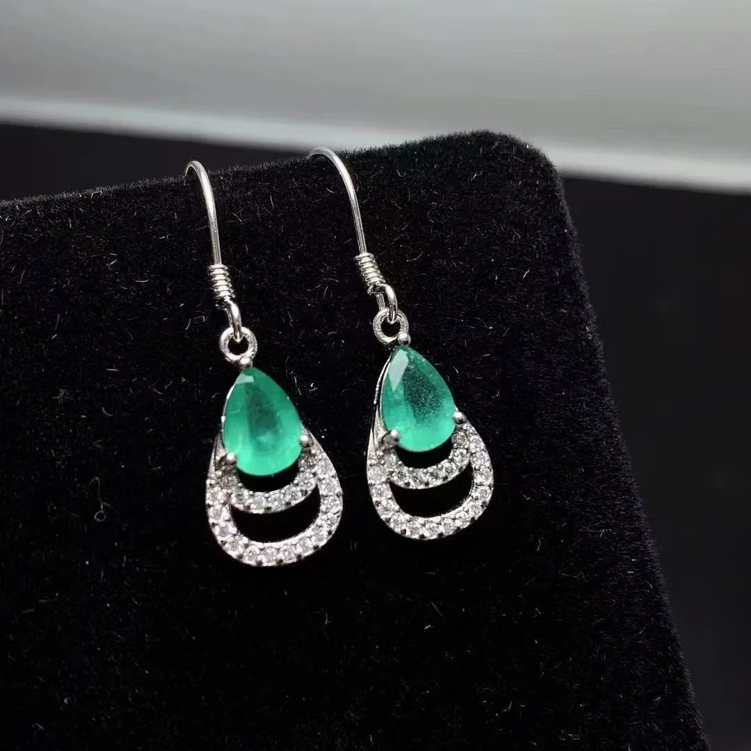 

Hot Sale 925 Sterling Silver Hoop Earrings Large Geometric Zircon Stud Natural Emerald Gold Plated for Anniversary Party Gift