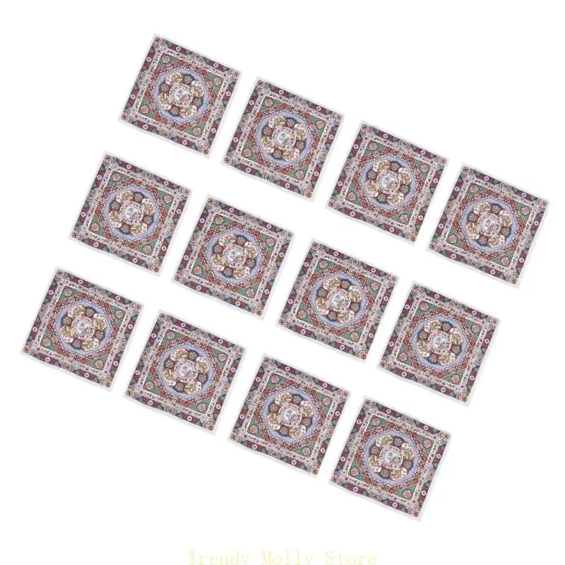 

N5KB 12PCS Print Handkerchief High Absorbent Sweat Towel Women Business Square Pocket
