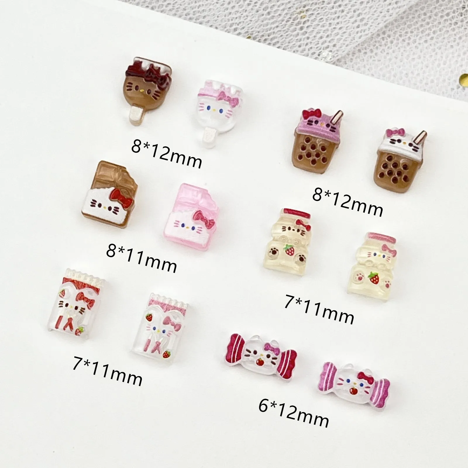 20Pcs Cartoon Food Toy Drink Bottle KT Cat Ice Cream Chocolate Resin Wear Armor Flat Back Kawaii Nail Art DIY Scrapbook Crafts