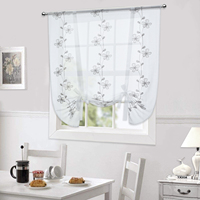 Roman Curtain Grey Floral Embroidered Sheer Window Curtain Home Decoration For Kitchen Living Room Voile