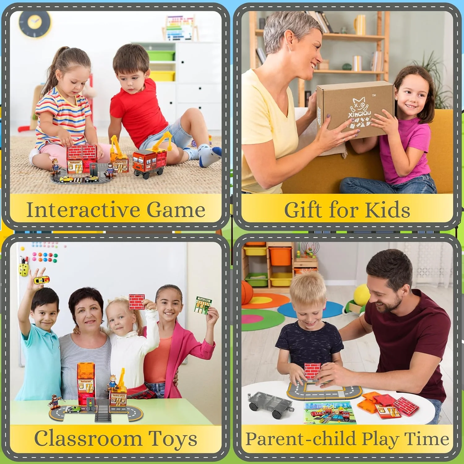 مجموعة مكعبات بناء الطرق المغناطيسية للأطفال - لعبة تعليمية تفاعلية بين الوالدين والطفل هدية عيد ميلاد مثالية