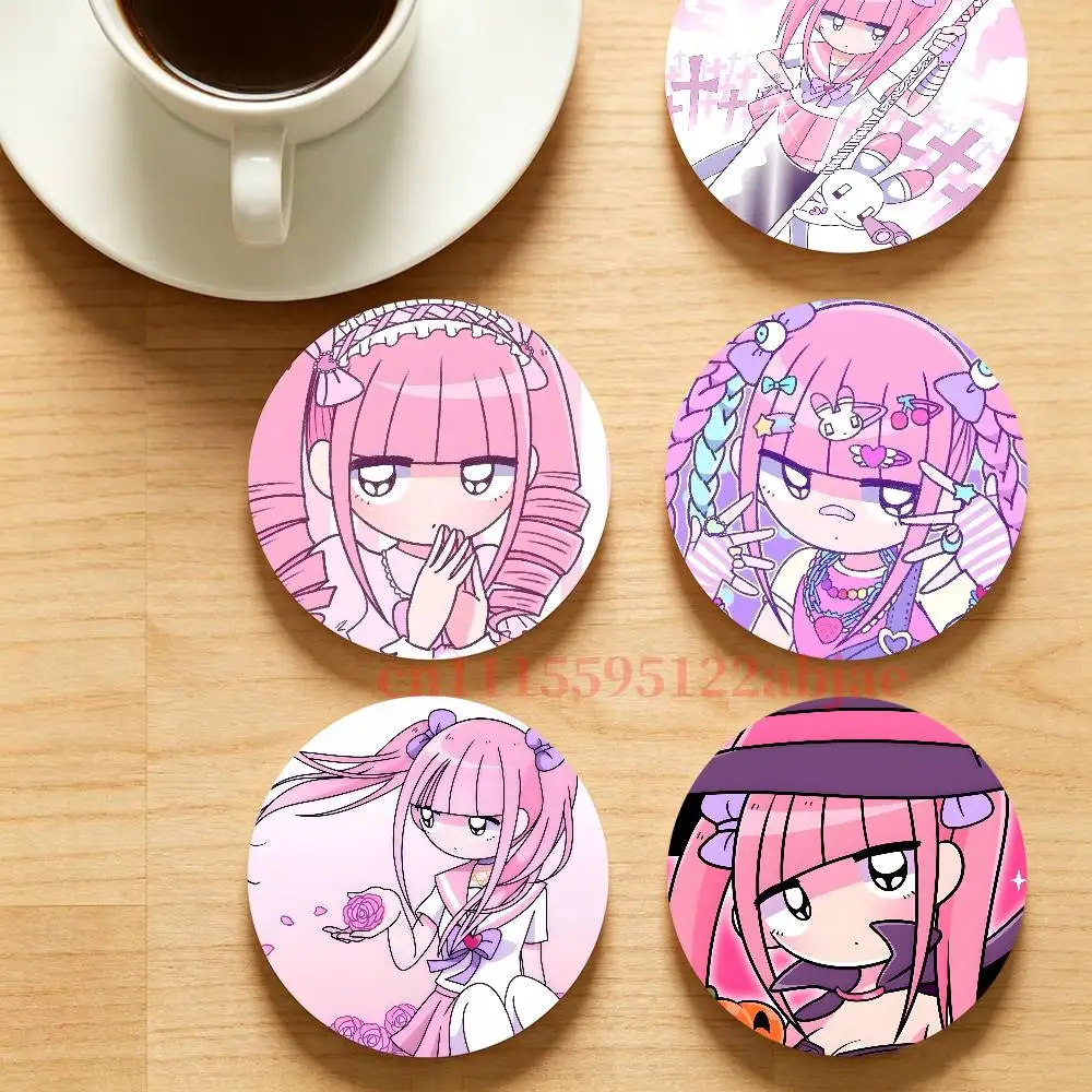Cute M-Menhera C-Chan Girl Round Wooden Coaster Decorative Coffee Cup for Use in Coffee Shops Bars