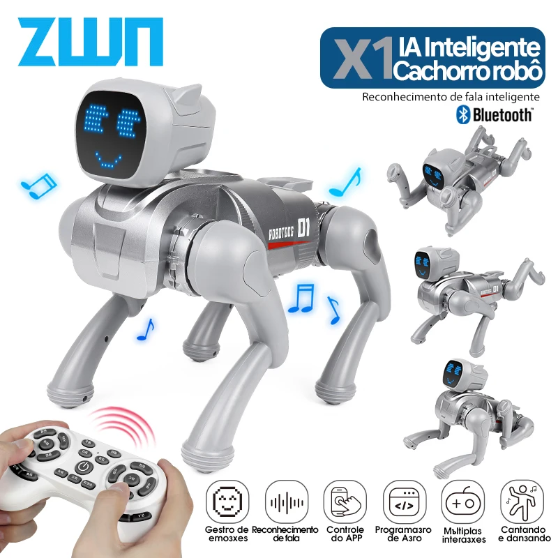 Zwn x1 rc ai inteligente rc robô cão brinquedos comando de voz programável com cantando e dançando brinquedo de controle remoto melhor presente para crianças
