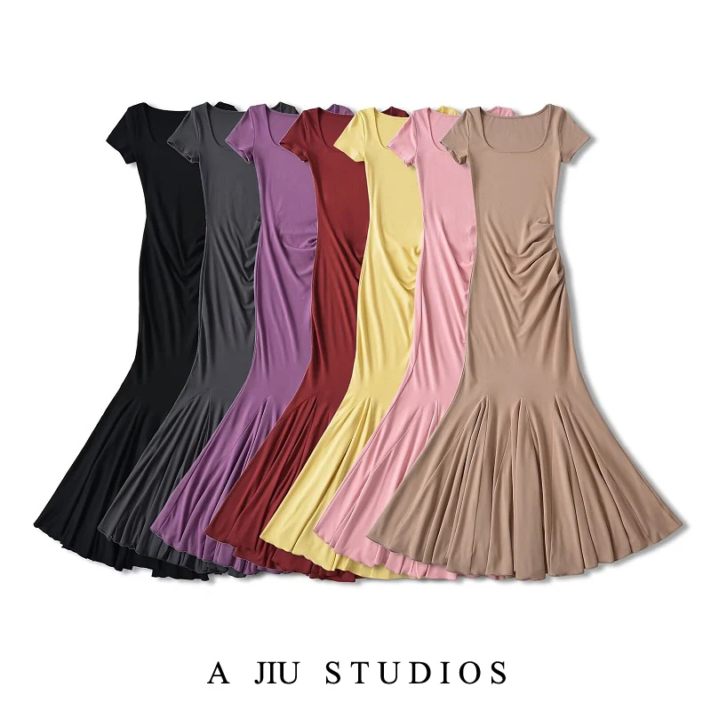 

Pure Desire Aosphere ort Sve Pleated Waist Cinching Fi Tail Long Dr Sexy Bodycon Gown Spring Summer Autumn Wear