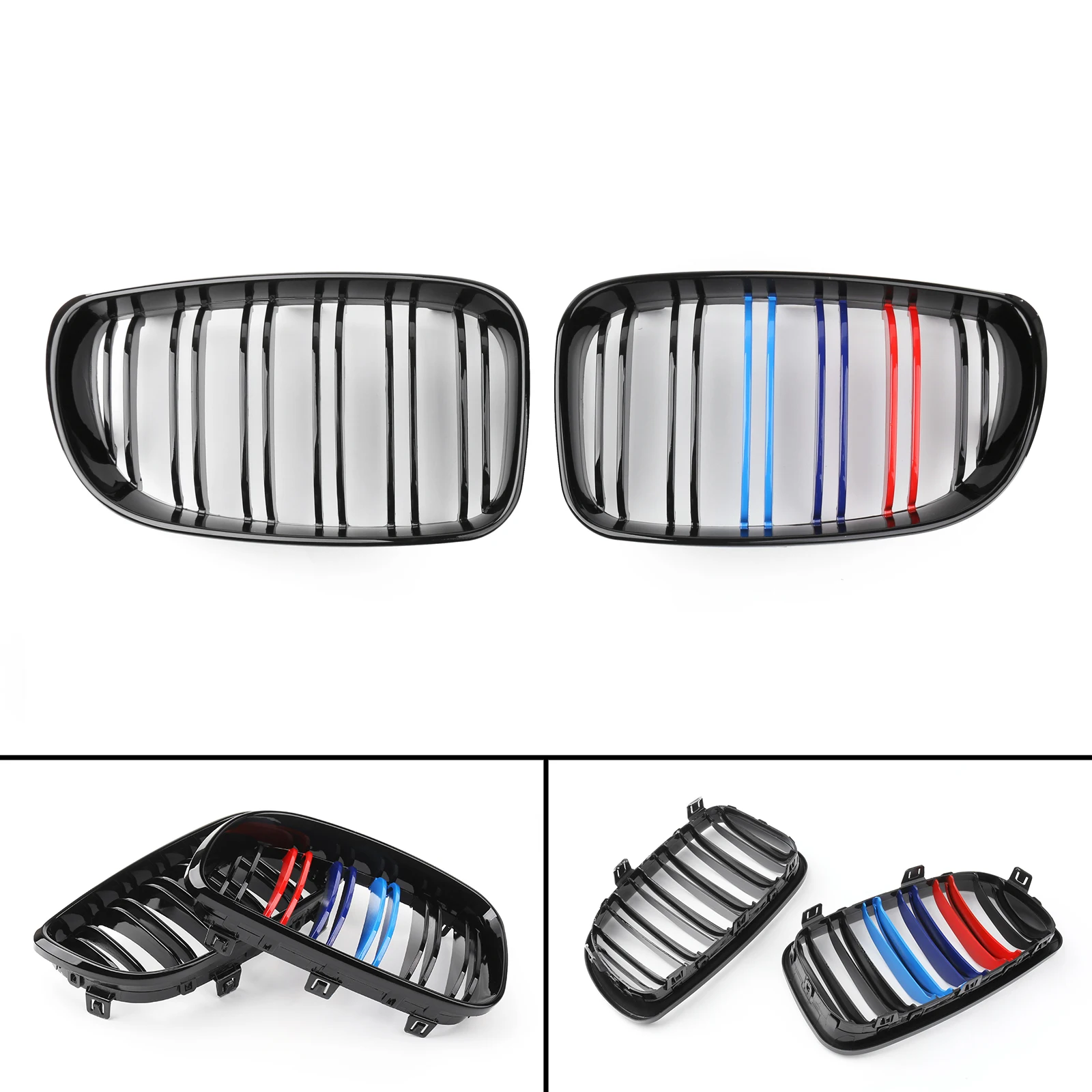 Artudatech Pair Gloss Black M-Color Front Grill Grille For BMW E81 E87 E88 1 Series 08-2012