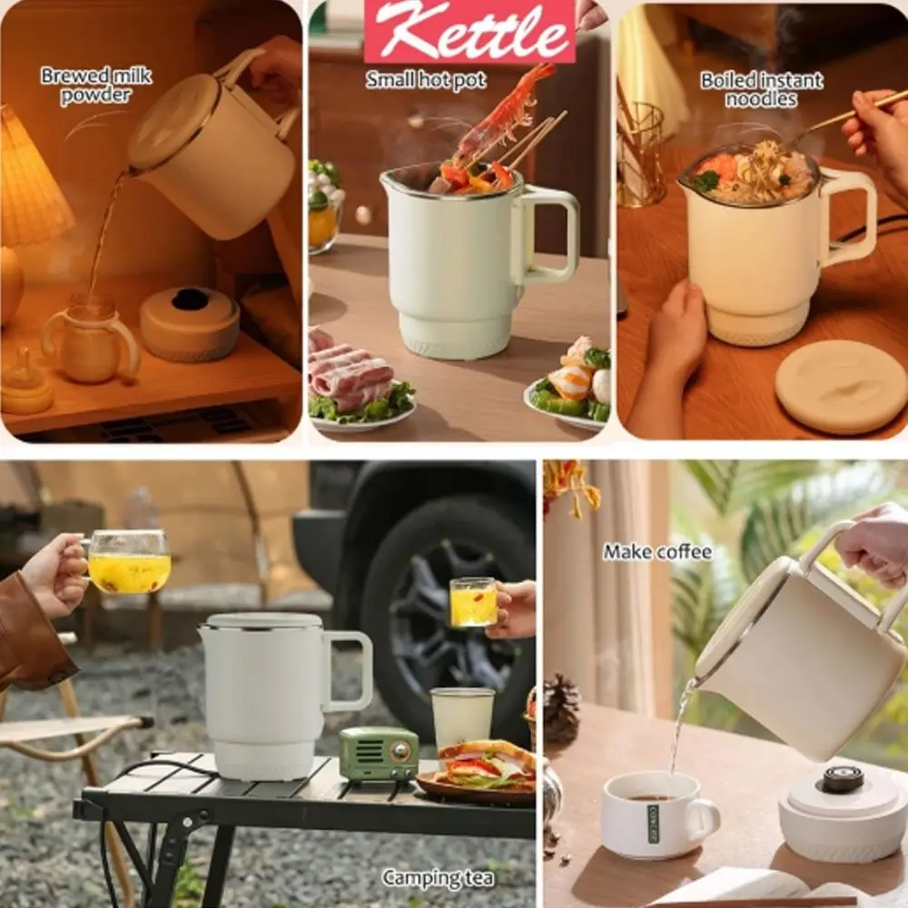 Upgraded New 800ml Electric Kettle Foldable 304 Stainless Steel Mini Kettle Portable Two Gear Mode Small Heater Outdoor