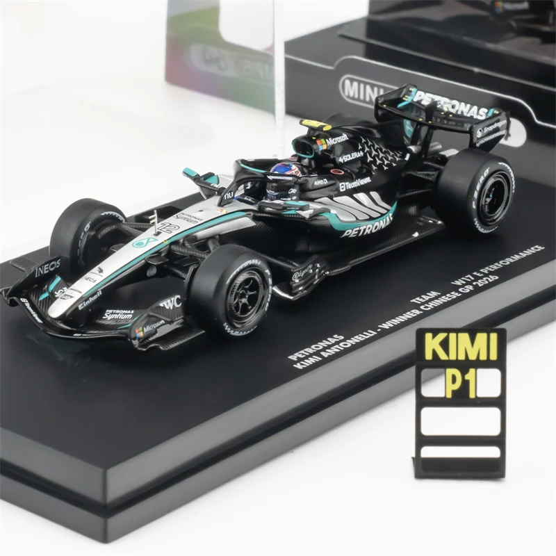 MINICHAMPS 1:64PETR.TEAM W17 KIMI ANTONELLI 1ST POLE POSITION CHINESE GP 2026/WINNER CHINESE Alloy Vehicle Collectible Car Model