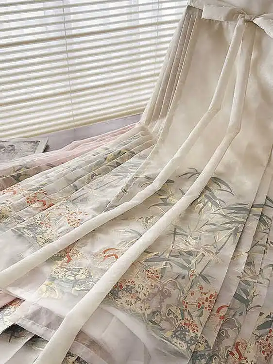 

Китайская вышитая юбка из бамбуковой ткани с высокой талией, А-силуэт, миди, цельная, без бретелек, из полиэстера, для повседневной носки