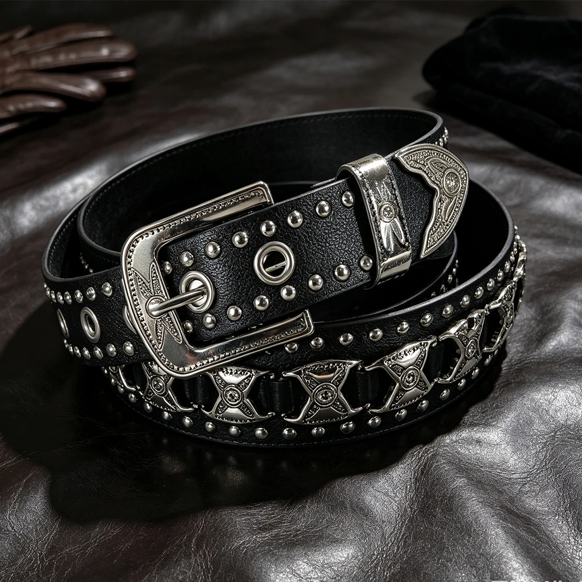 New Fashion Men's European And American Punk Belt Women's Rivet Wide Waist Cross Border Jeans Belt Unisex Gothic Accessories
