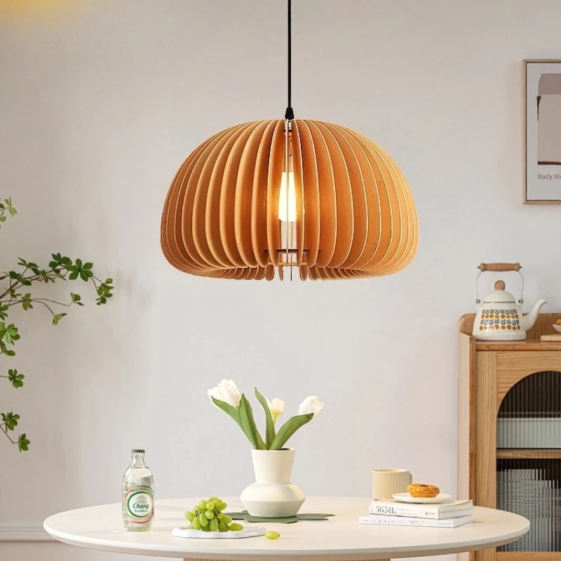Vintage Pumpkin Pendant Light Personality LED Chandelier Homestay Bedroom Bedside Restaurant Study Wooden Lighting Hanging Lamps