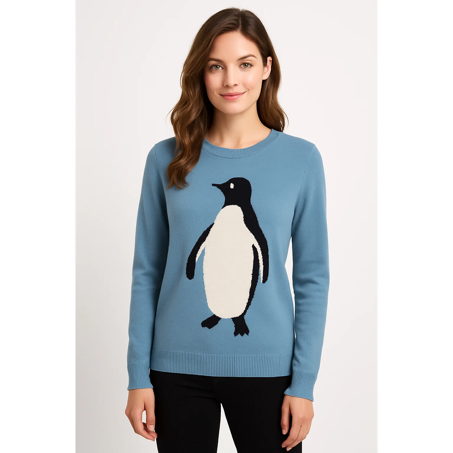 

Penguin Knitted Sweater Women's round Ne Casual Outerwear Long Sve Thermal Cotton Triacetate Fiber Autumn Winter Faion