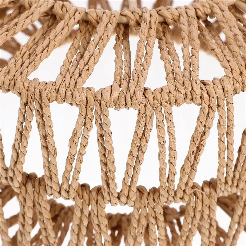 Straw Rope Woven Lampshade Grass Rope Rustic Ceiling Lamp Cover Pendant Lantern Lampshades Retro Style Iron Ceiling Woven Decor