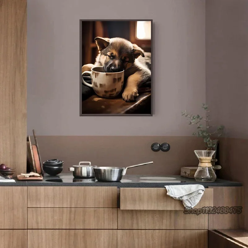 Cute Dogs Golden Retriever French Bulldog Pup Coffee Poster Print Canvas Painting Funny Animal Wall Art Kitchen Room Home Decor