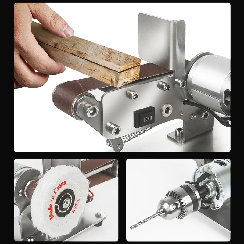 Imagem -04 - Mini Lixadeira Cinto Elétrico Multifuncional Belt Grinder Faça Você Mesmo Polimento Moagem Máquina Cortador Bordas Sharpener Velocidades 100v 240v