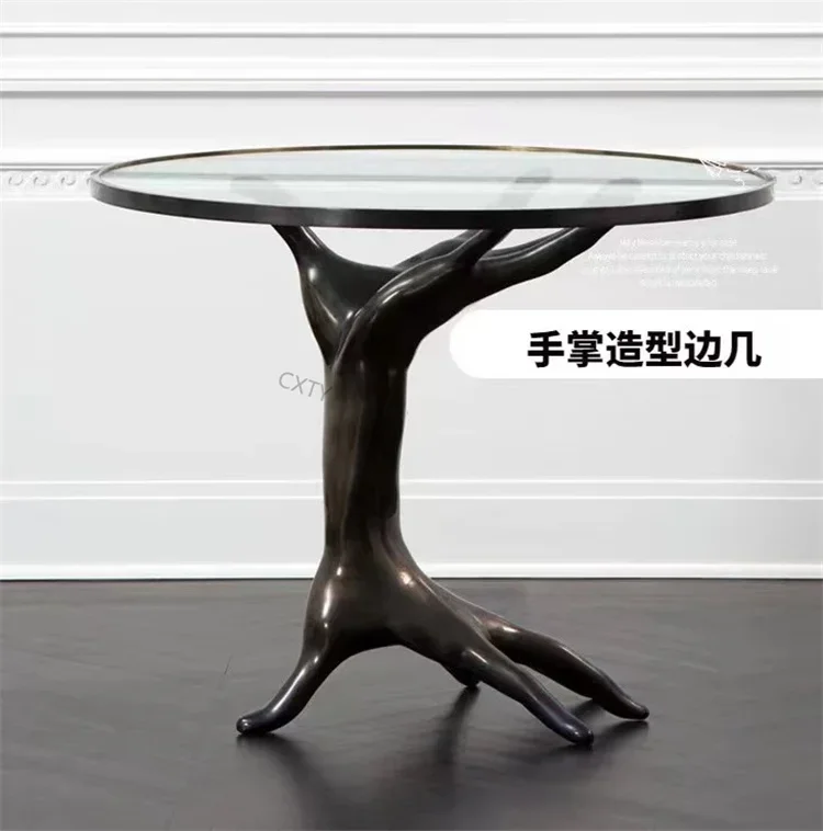 

Light luxury fiberglass palm side tempered glass living room coffee table
