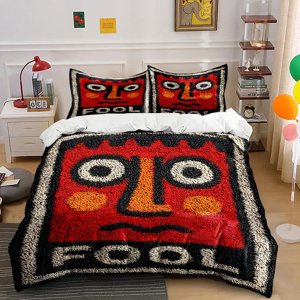 

Dark red square with embroidered border Printed Duvet Cover Set 1 Duvet Cover+2 Pillowcase Multi Size Bedroom Bedding Decor