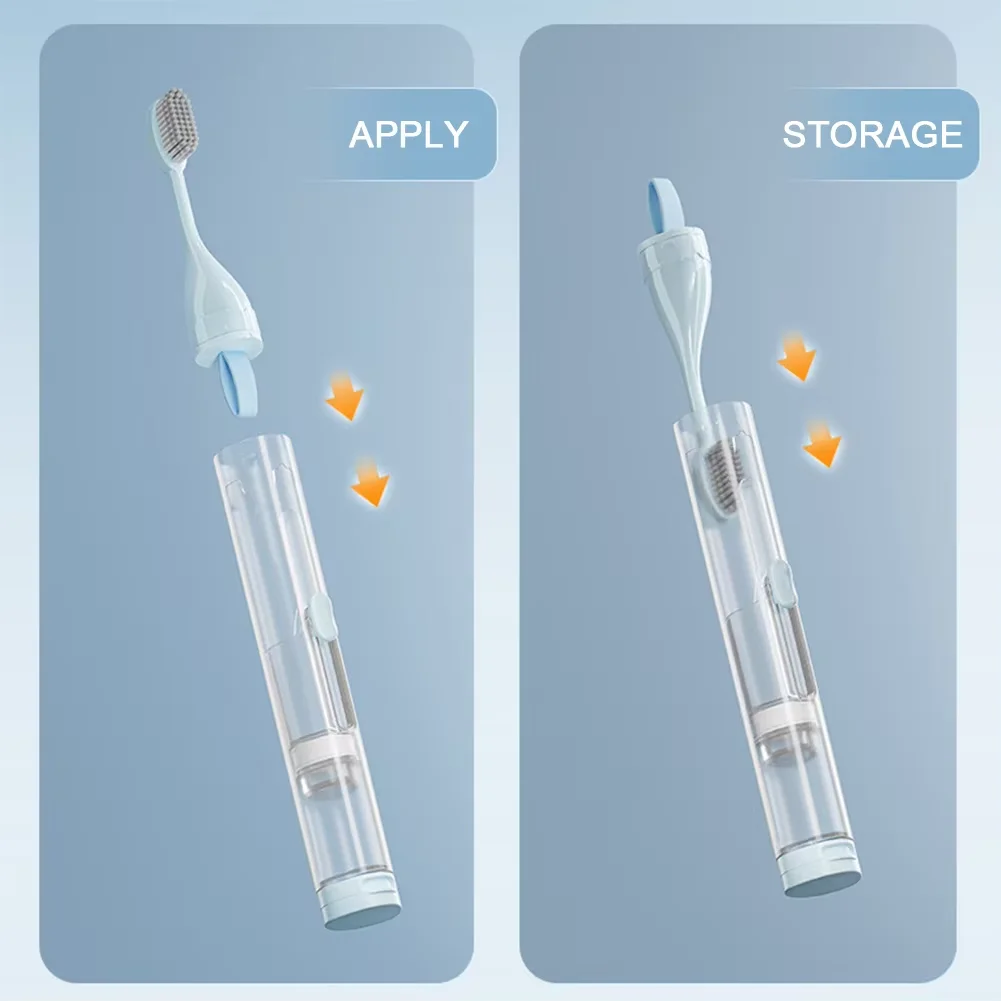 Escova de dentes portátil 3 em 1, pode conter pasta de dente integrada, higiênica, dobrável, para viagem, ferramentas de limpeza oral, fácil transporte