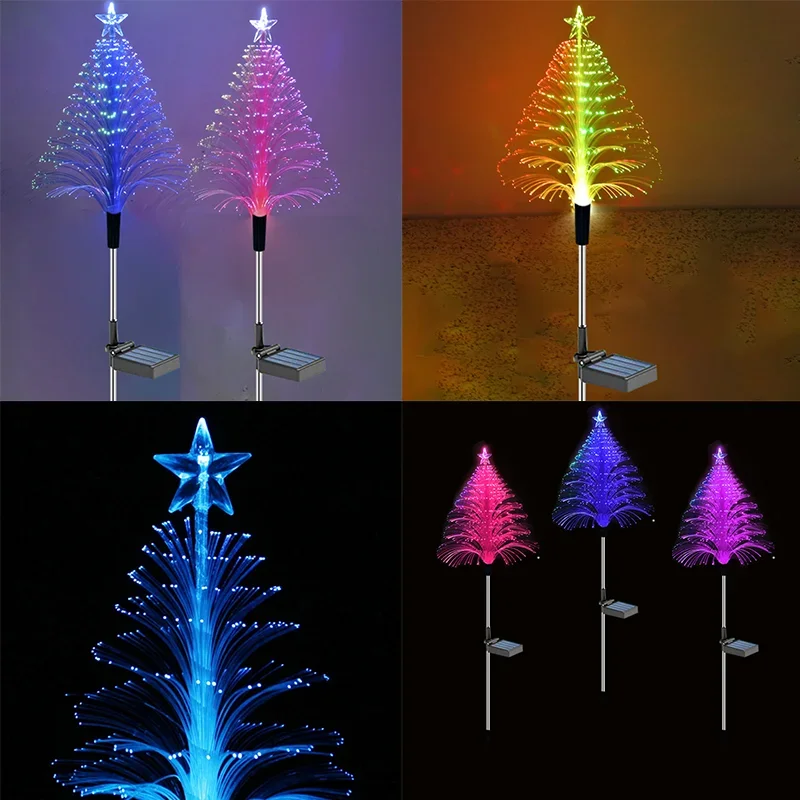 Zonne-Energie Kerstboom Sterrelampen Aangedreven Pad Licht Fiber Optic Gazon Vloerlamp Buiten Tuin Feest Festival Park Decor