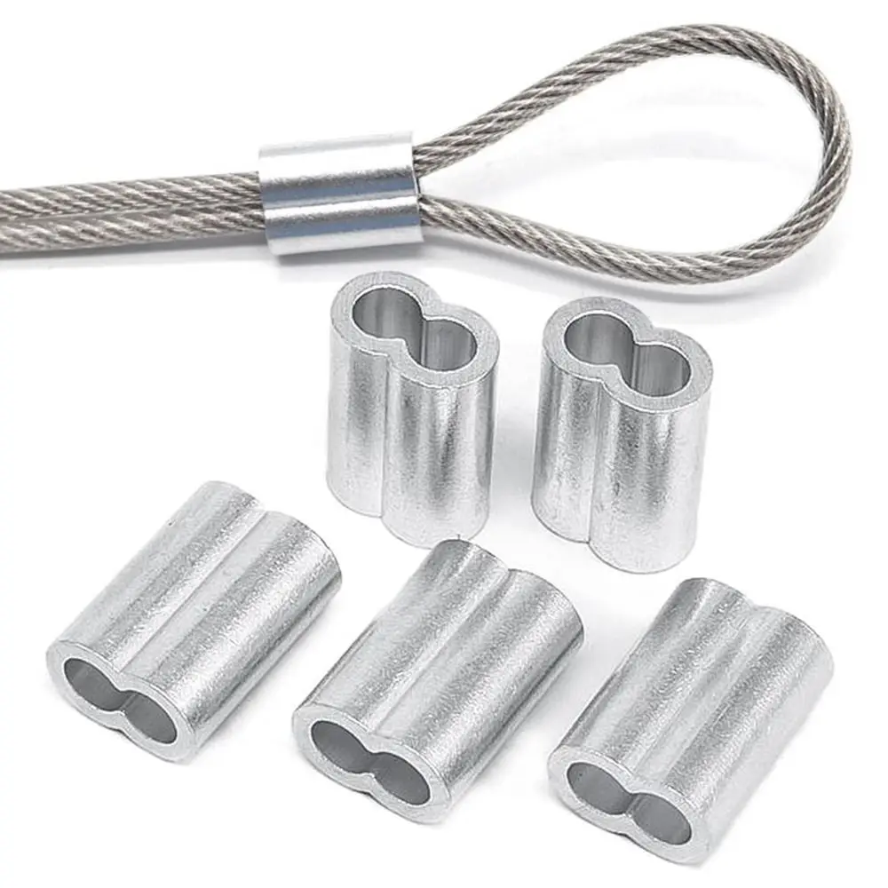10-50Pcs Durable M1 to M12 Crimp Sleeve Double Hole Hardware Cable Clip Fixing Clip Aluminum Wire Ferrules Steel Wire Rope