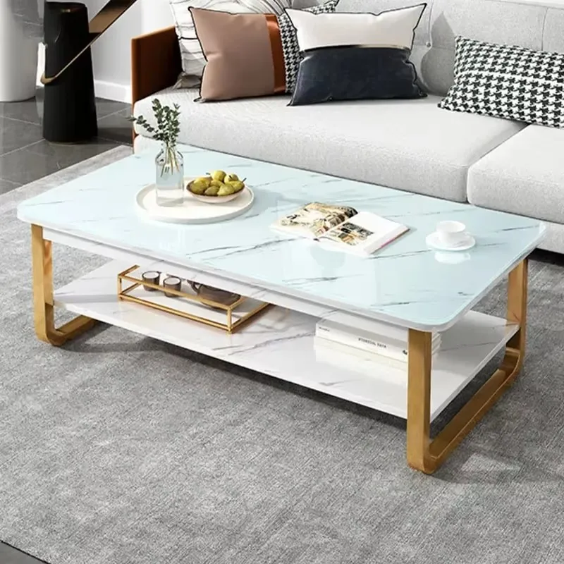 

Gold Modern Coffee Tables Luxury Marble Effect Nordic Simple Side Table Storage Aesthetic Table Basse De Salon Home Furniture