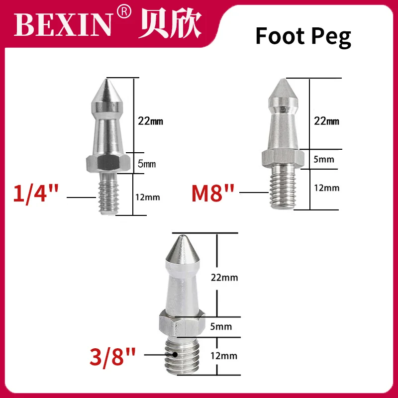 3/8" M8 1/4" Inch Thread Replacement Stainless Steel Monopod Tripod Foot Spike For Bogen Manfrotto Gitzo Benro RRS Tripod Stand