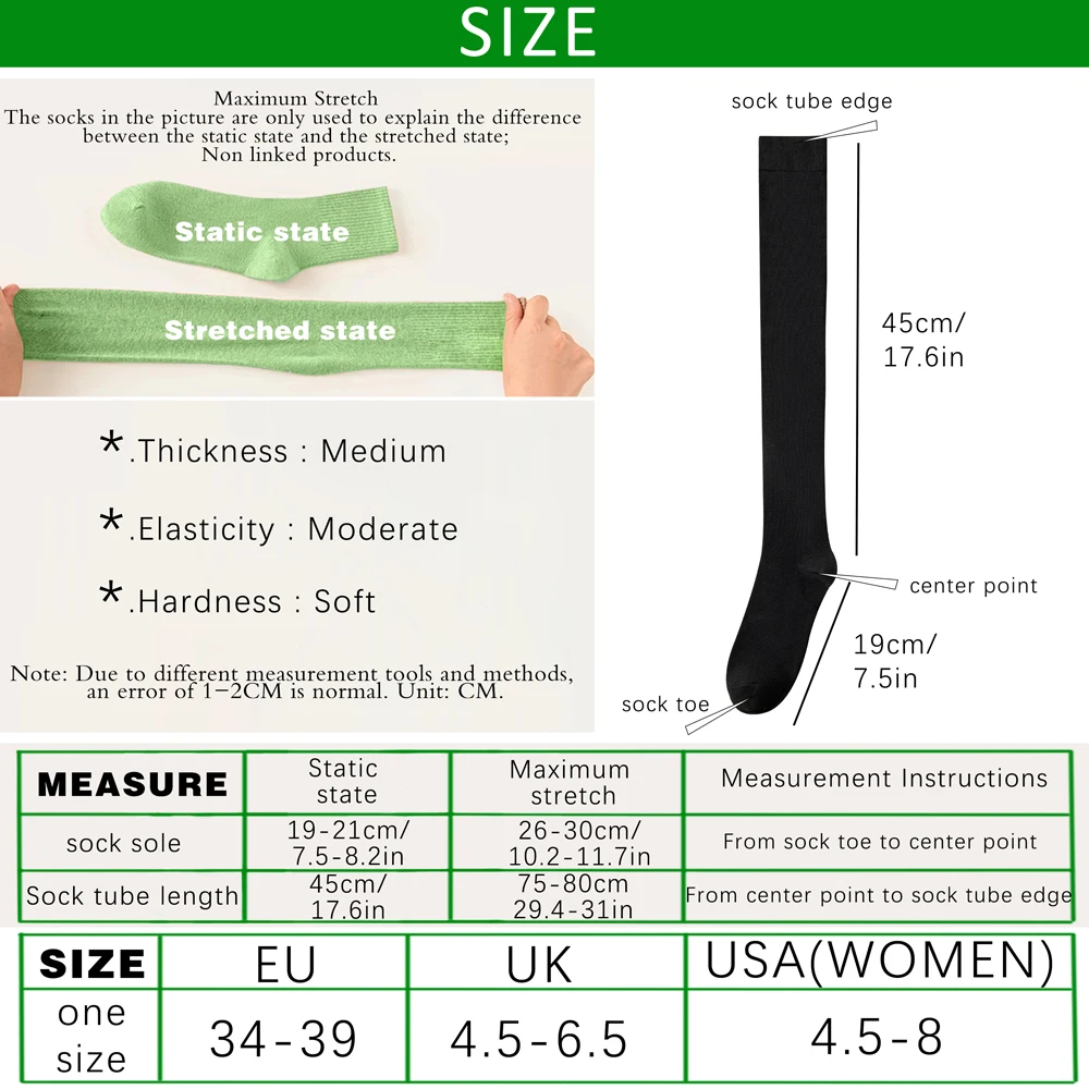 1 Paar Mikro-Druck-Kniestrümpfe zum Abnehmen für Damen, atmungsaktive Baumwolle, nahtloses Design, trendige JK-ästhetische Oberschenkelstrümpfe – Detail 1