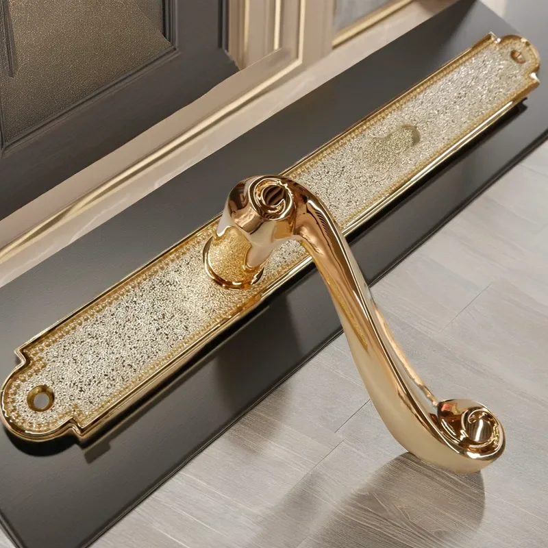Luxury European Style Solid Copper Door Handle Double Open Wooden Door Knob Indoor Aluminum Alloy Lock Hardware for Home